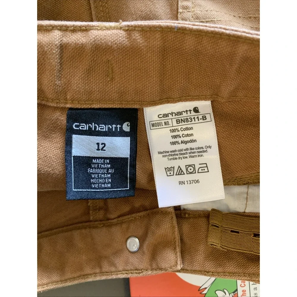 Carhartt Youth Size 12 Pants Carpenter Tan Brown Adjustable Waist Pockets Canvas
